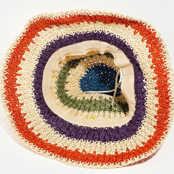 Colorful Rainbow Striped Natural Straw Bucket Hat - Picture 3 of 5